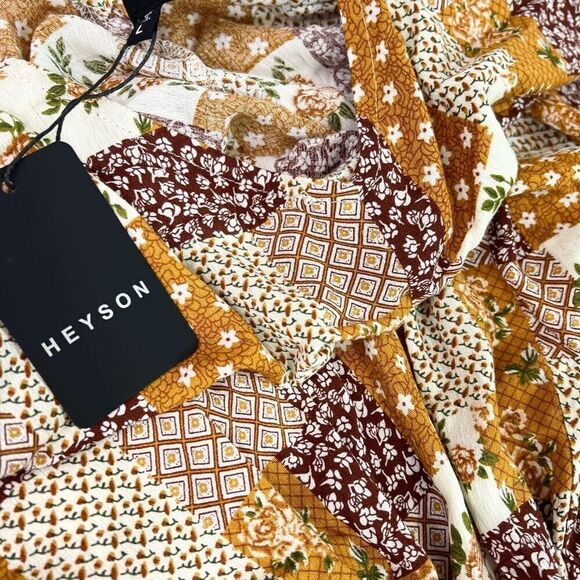 Heyson Blouse Womens Large Multicolor Rayon Floral Printed Cropped Smocked new - Picture 5 of 9